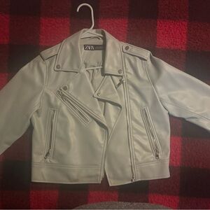 Zara Light Green Faux Leather Biker Jacket